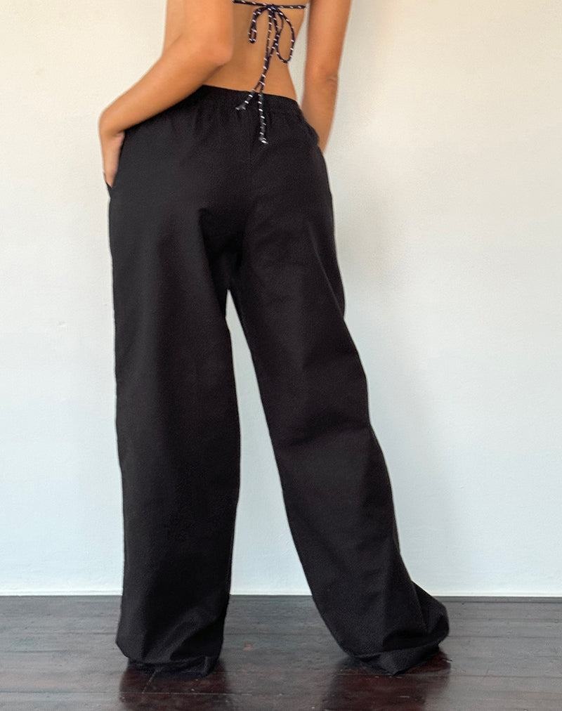 Motel Rocks Wasic Wide Leg Linen Women's Trousers Black | AAY4984MZ