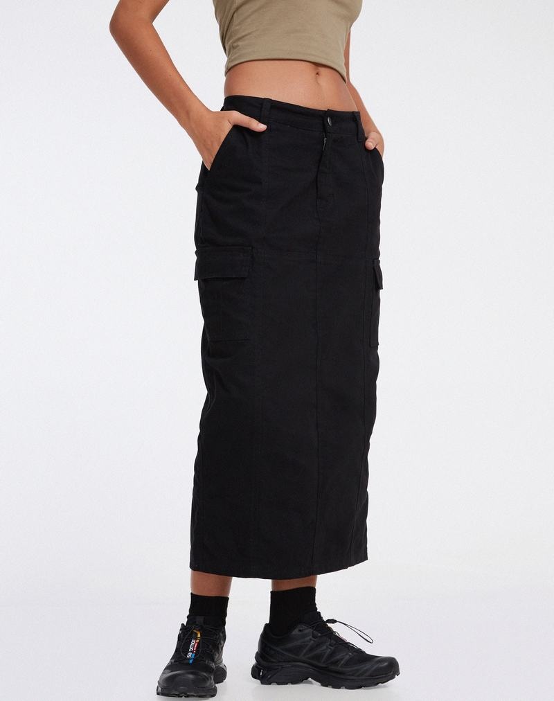 Motel Rocks Widya Cargo Midi Women's Skirts Black | JKP6280LO