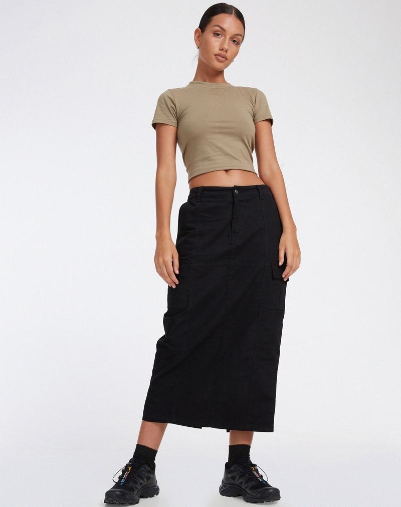 Motel Rocks Widya Cargo Midi Women's Skirts Black | JKP6280LO