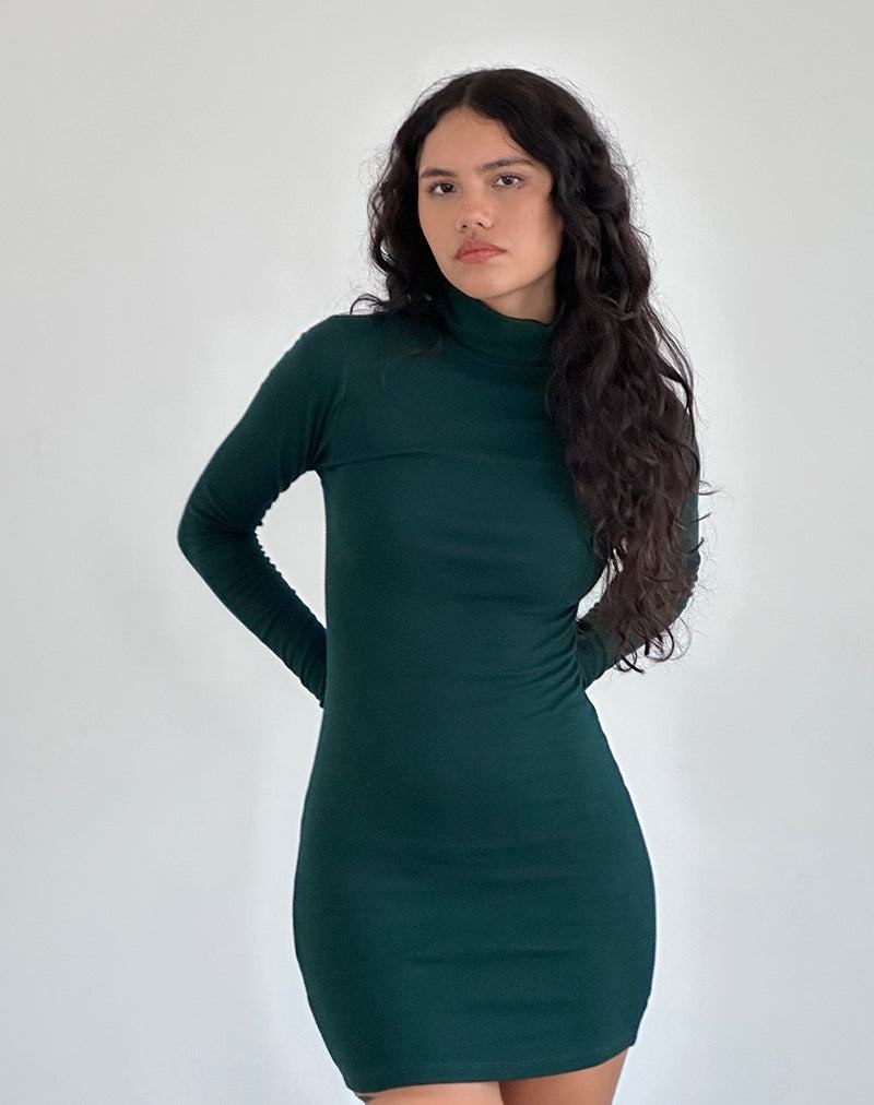 Motel Rocks Yrion Turtle Neck Bodycon Women's Mini Dress Green | QYH8988CQ