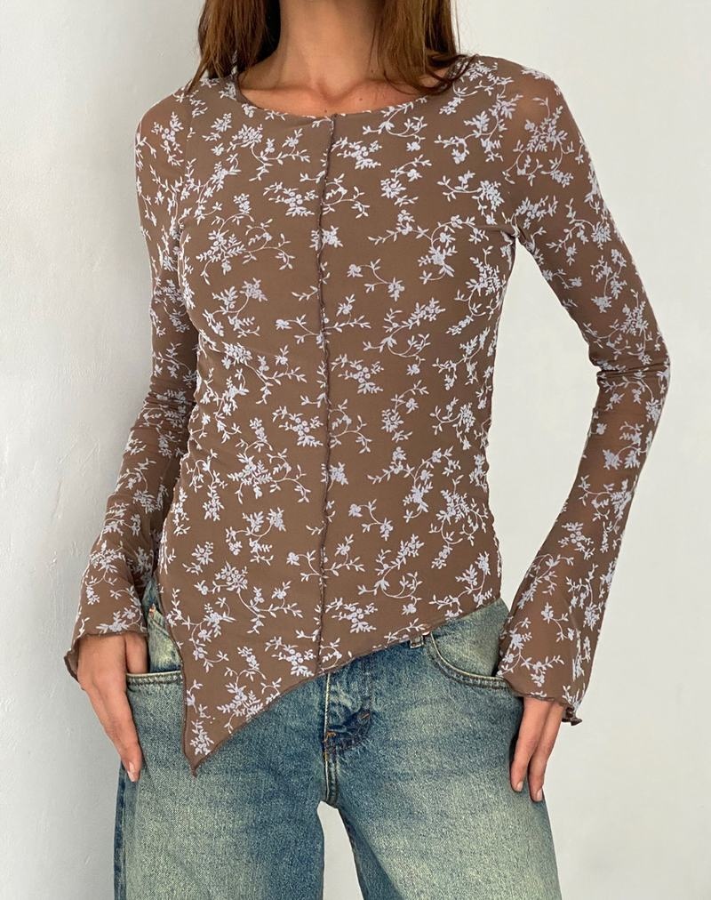 Motel Rocks Zest Mesh Long Sleeve Women's Blouse Dark Grey Brown | MNN9014WW